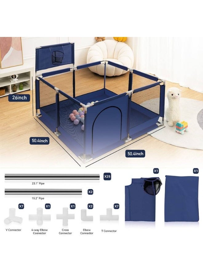 حظيرة لعب أطفال قابلة للطي محمولة مع طوق كرة سلة و30 كرة - سياج أمان داخلي وخارجي، مركز أنشطة مع سجادة لعب للأطفال الصغار - Image 5